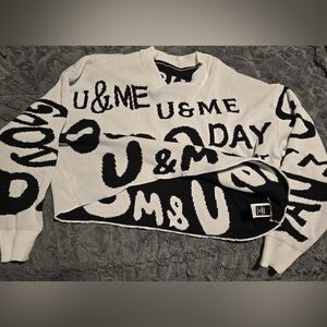 SHEIN Black and White Graphic Knit Sweater